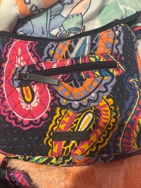 Vera Bradley Quilted Paisley Crossbody - Navy with Pink, Yellow & Orange Accents